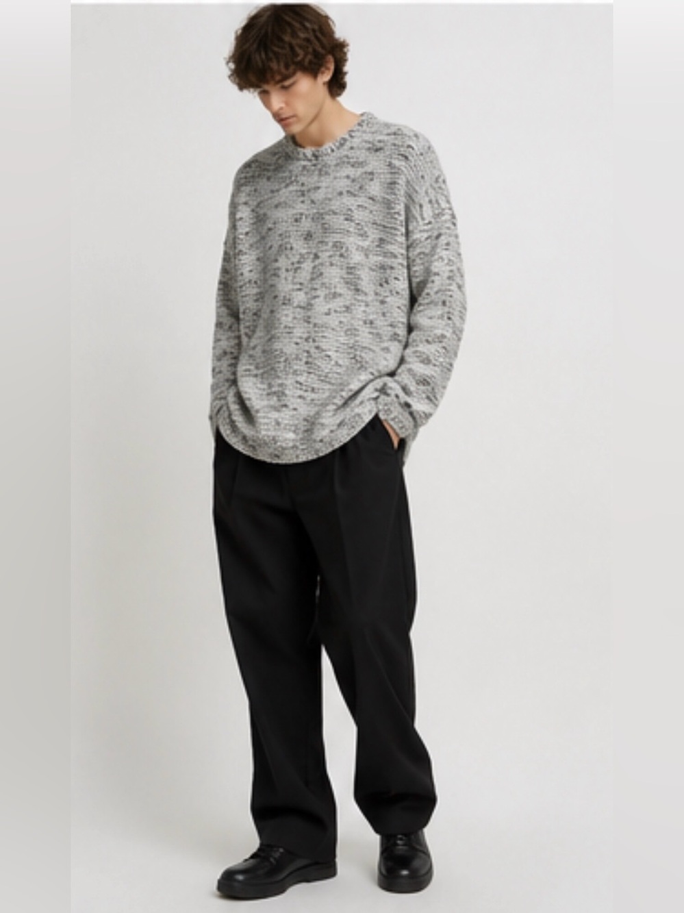 Helmut Lang Oversized Marled Knit Sweater Mens M Black White Chunky  Grunge